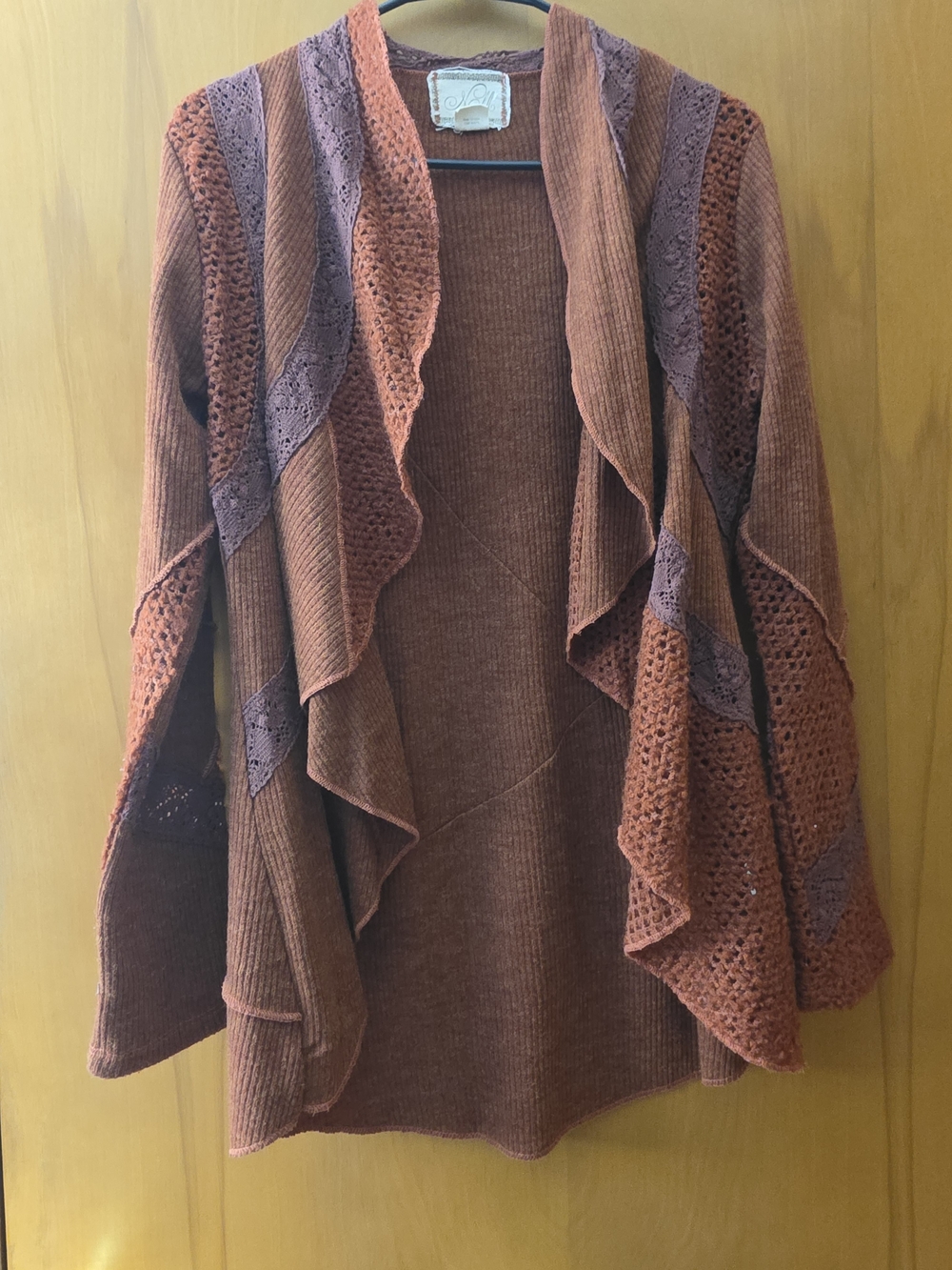 Nick & Mo Rust and Mauve Open Front Ruffle Sweater Cardigan